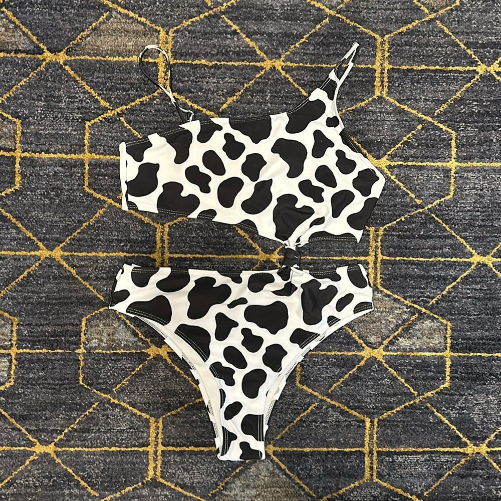 SHEIN One Piece Cow Print Swimsuit. Size Large. Never Worn.